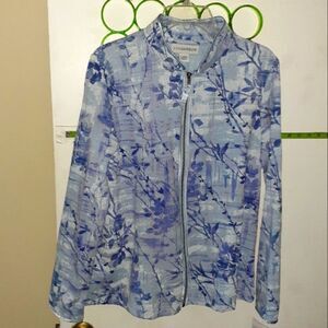 Sag Harbor zipper front fleece cotton blend jacket large l periwinkle blue top